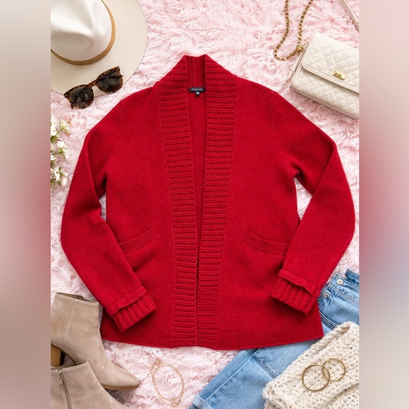 Eileen Fisher Sweaters - Eileen Fisher Red Wool Cashmere Open Cardigan Sweater Women’s Small Italian Yarn